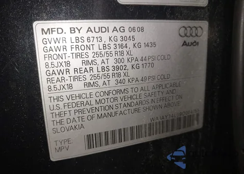 2009 Audi Q7 3.6 5 Passenger/3.6 Premium из США, поврежденный, VIN WA1AY74L09D004155